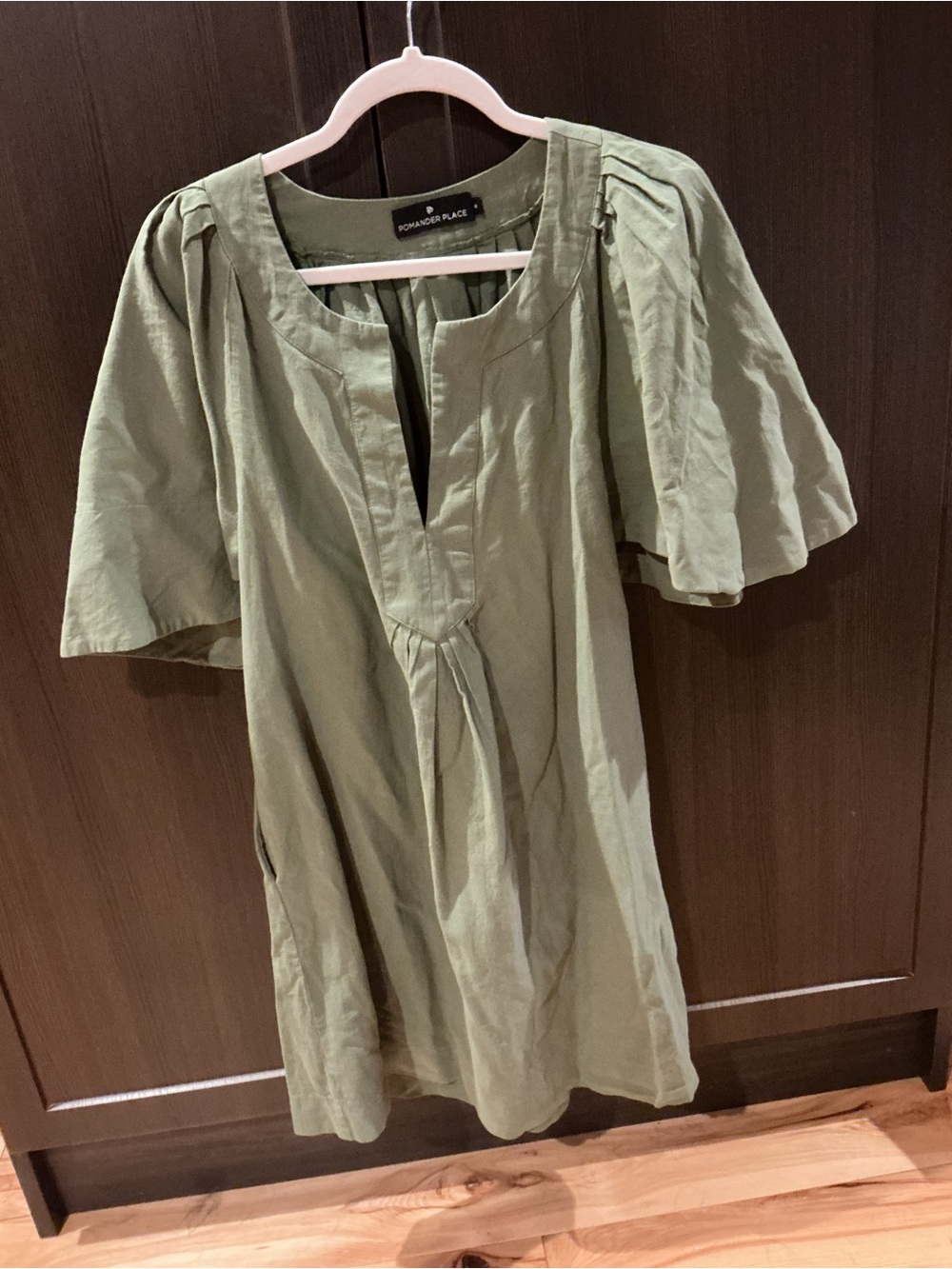 Tuckernuck Pomander Place Olive Green Flutter Sleeve Mini Dress